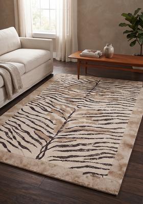 Saffron Rugs Hand Tufted 100% Wool Area Rug | Beige Brown Rectangular Rug | Cotton Backing | Contemporary Animal Print Carpet for Living Room