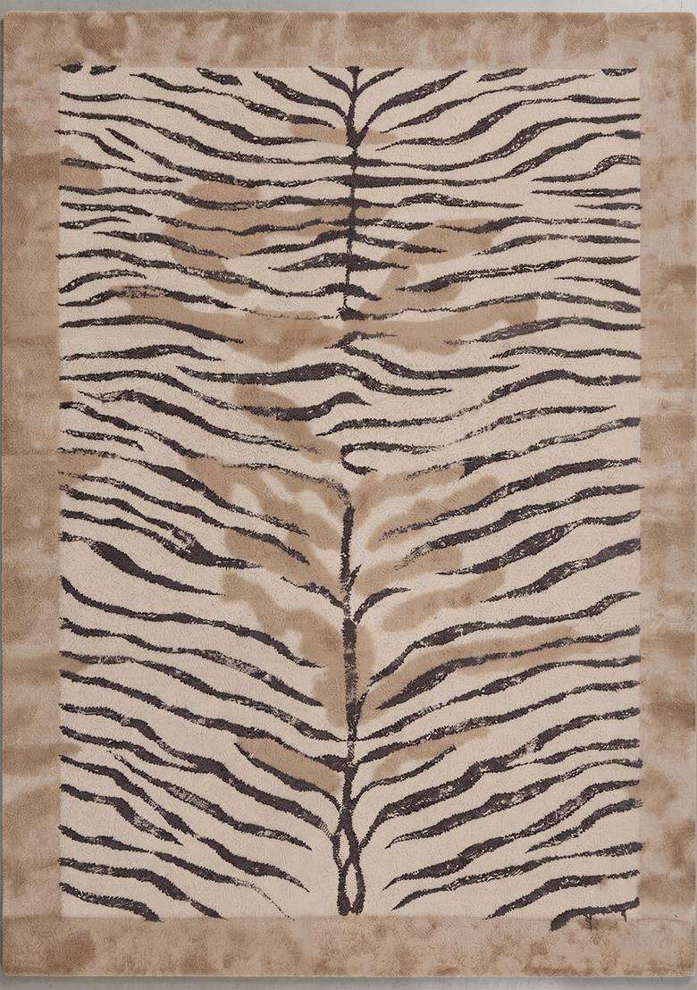Saffron Rugs Beige Brown Contemporary Animal Print Hand Tufted Wool Rectangular Rug - Indya