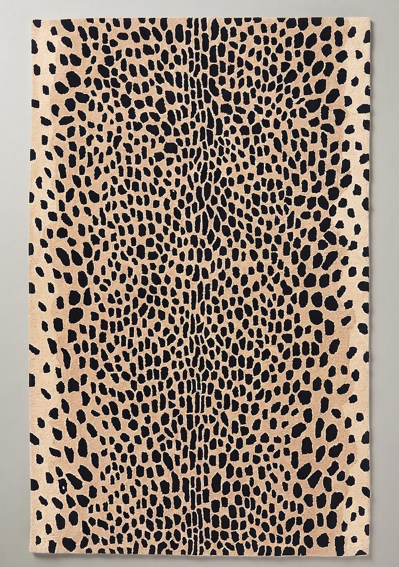 Saffron Rugs Hand Tufted 100% Wool Area Rug | Beige Black Rectangular Rug | Cotton Backing | Bohemian Animal Print Carpet for Living Room - Indya