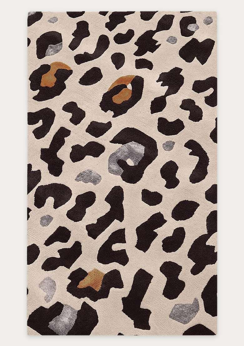 Saffron Rugs Hand Tufted 100% Wool Area Rug | Cream Beige Rectangular Rug | Cotton Backing | Contemporary Animal Print Carpet for Living Room - Indya