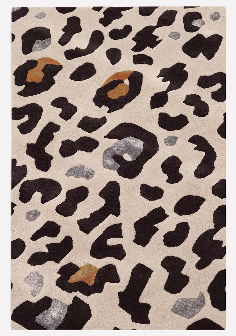 Saffron Rugs Hand Tufted 100% Wool Area Rug | Cream Beige Rectangular Rug | Cotton Backing | Contemporary Animal Print Carpet for Living Room - Indya