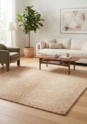 Saffron Rugs Hand Tufted 100% Wool Area Rug | Warm Beige Rectangular Rug | Cotton Backing | Contemporary Animal Print Carpet for Living Room