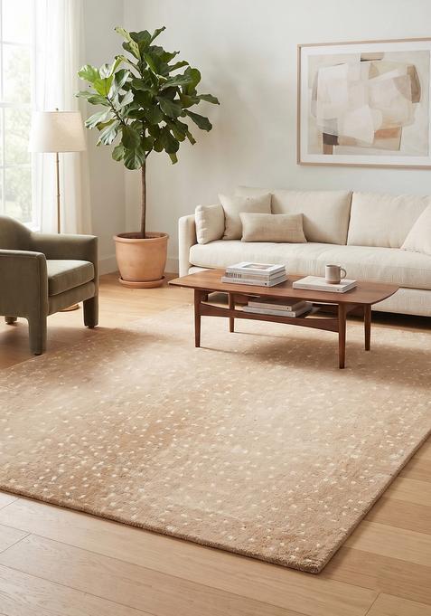 Saffron Rugs Hand Tufted 100% Wool Area Rug | Warm Beige Rectangular Rug | Cotton Backing | Contemporary Animal Print Carpet for Living Room