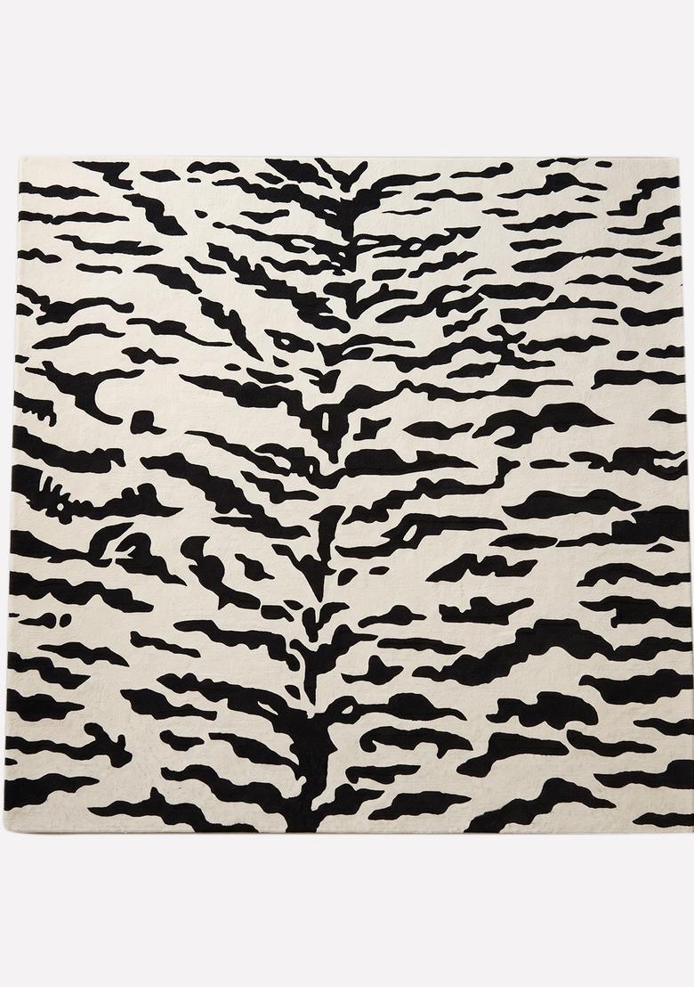Saffron Rugs Hand Tufted 100% Wool Area Rug | Black and White Rectangular Rug | Cotton Backing | Contemporary Animal Print Carpet for Living Room - Indya