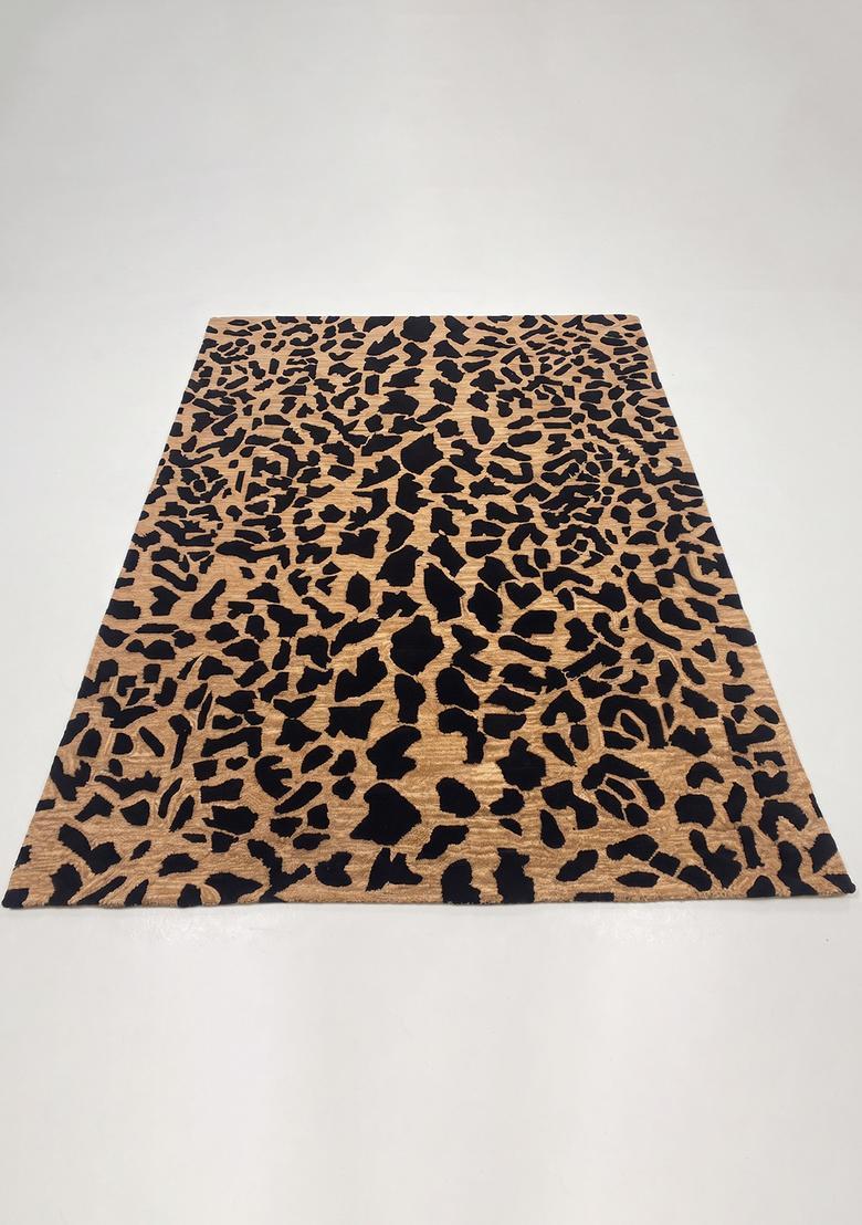 Saffron Rugs Hand Tufted 100% Wool Area Rug | Tan Brown Rectangular Rug | Cotton Backing | Contemporary Animal Print Carpet for Living Room - Indya