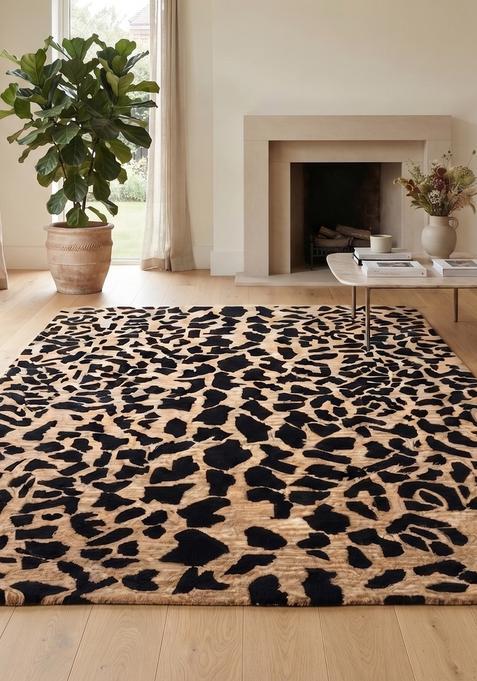 Saffron Rugs Hand Tufted 100% Wool Area Rug | Tan Brown Rectangular Rug | Cotton Backing | Contemporary Animal Print Carpet for Living Room