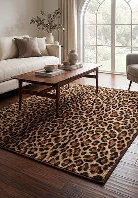 Saffron Rugs Hand Tufted 100% Wool Area Rug | Golden Brown Rectangular Rug | Cotton Backing | Glam Animal Print Carpet for Living Room