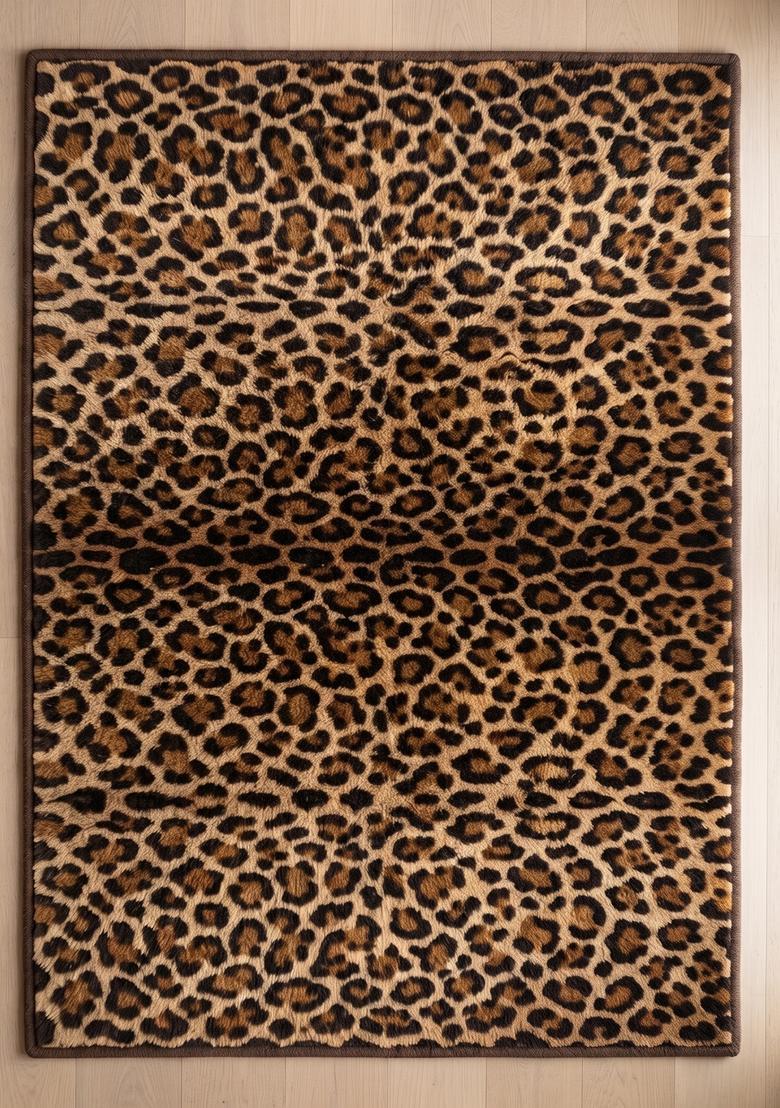 Saffron Rugs Hand Tufted 100% Wool Area Rug | Golden Brown Rectangular Rug | Cotton Backing | Glam Animal Print Carpet for Living Room - Indya