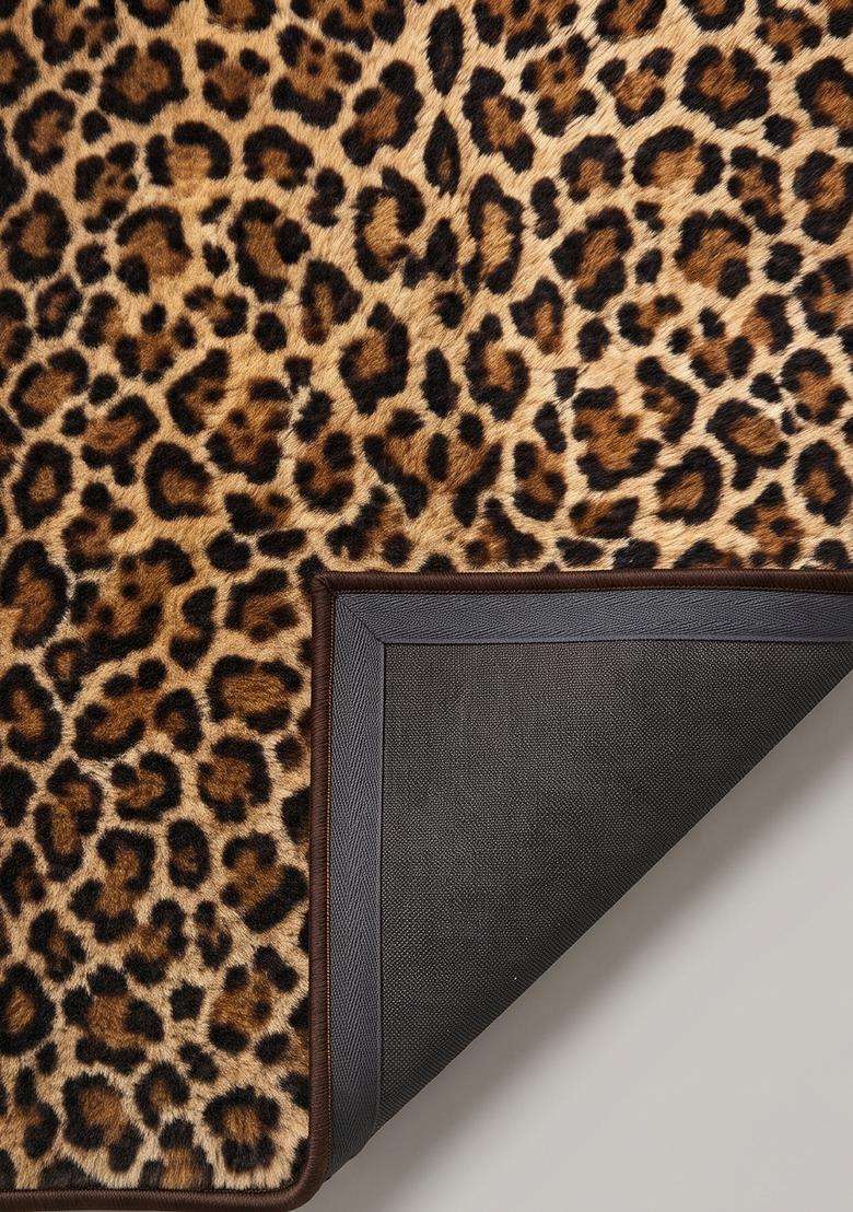 100% Wool Handmade Golden Brown Rug | Glam Animal Print Carpet With Cotton Backing For Living Room - Indya