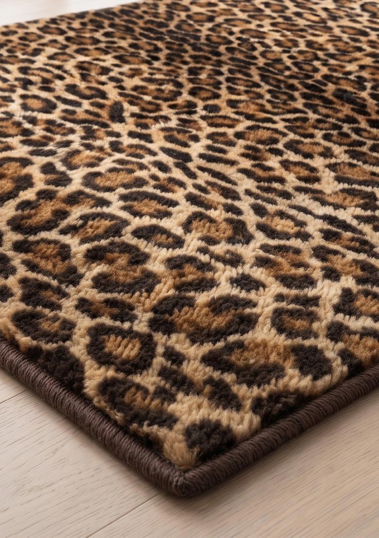 Saffron Rugs Hand Tufted 100% Wool Area Rug | Golden Brown Rectangular Rug | Cotton Backing | Glam Animal Print Carpet for Living Room - Indya