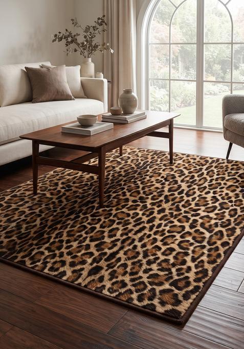 Saffron Rugs Hand Tufted 100% Wool Area Rug | Golden Brown Rectangular Rug | Cotton Backing | Glam Animal Print Carpet for Living Room