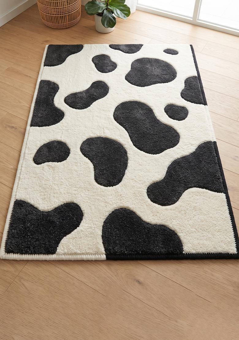 Saffron Rugs Hand Tufted 100% Wool Area Rug | Black and White Rectangular Rug | Cotton Backing | Contemporary Cow Print Carpet for Living Room - Indya