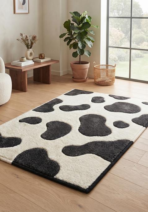 Saffron Rugs Hand Tufted 100% Wool Area Rug | Black and White Rectangular Rug | Cotton Backing | Contemporary Cow Print Carpet for Living Room