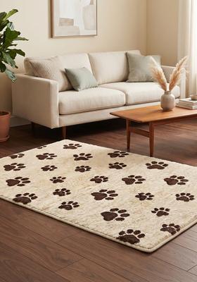 Saffron Rugs Hand Tufted 100% Wool Area Rug | Cream Beige Rectangular Rug | Cotton Backing | Casual Animal Print Carpet for Living Room