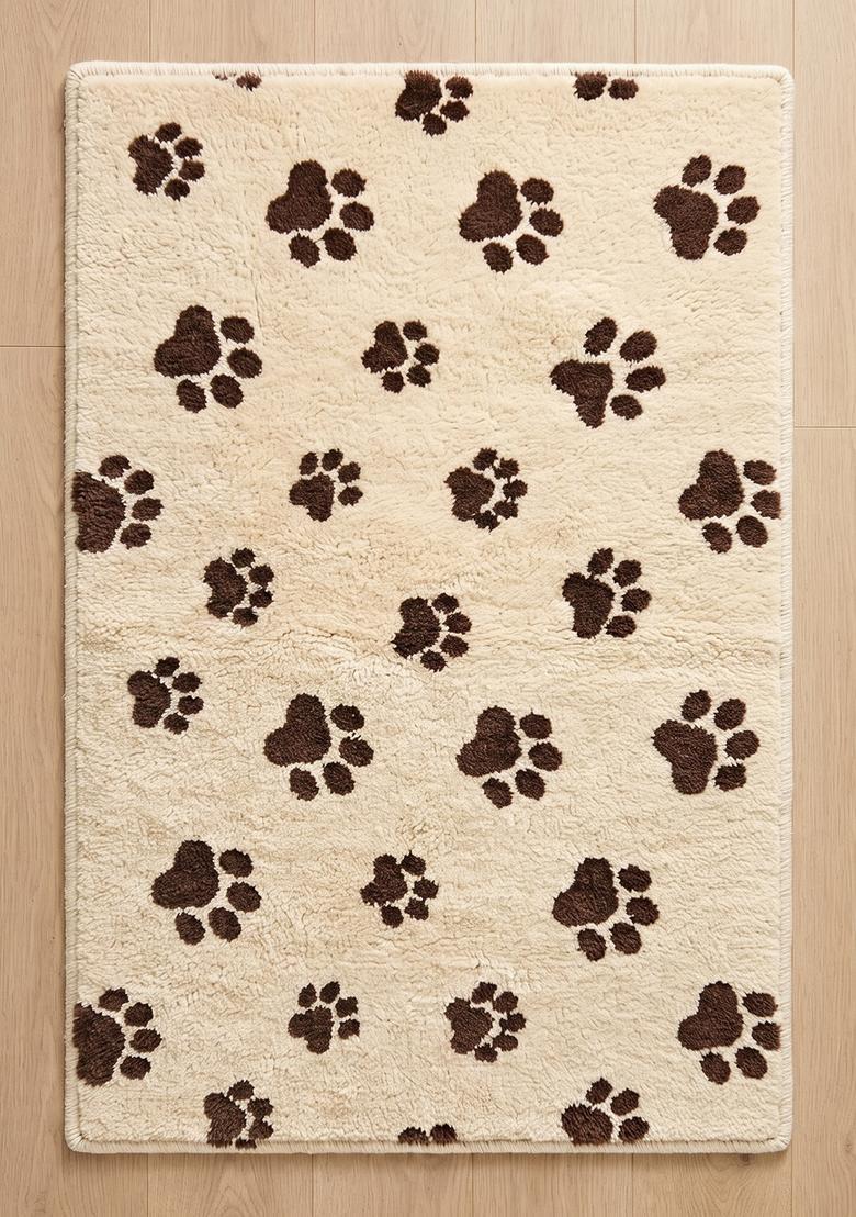 Saffron Rugs Hand Tufted 100% Wool Area Rug | Cream Beige Rectangular Rug | Cotton Backing | Casual Animal Print Carpet for Living Room - Indya