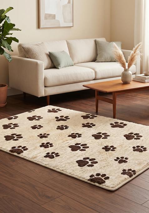 Saffron Rugs Hand Tufted 100% Wool Area Rug | Cream Beige Rectangular Rug | Cotton Backing | Casual Animal Print Carpet for Living Room