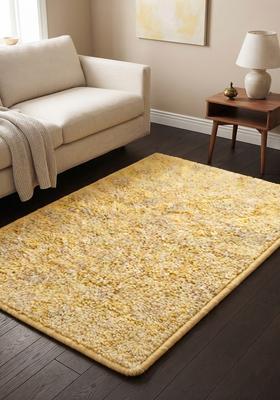 Saffron Rugs Hand Tufted 100% Wool Area Rug | Light Yellow Rectangular Rug | Cotton Backing | Shag Solid Carpet for Living Room