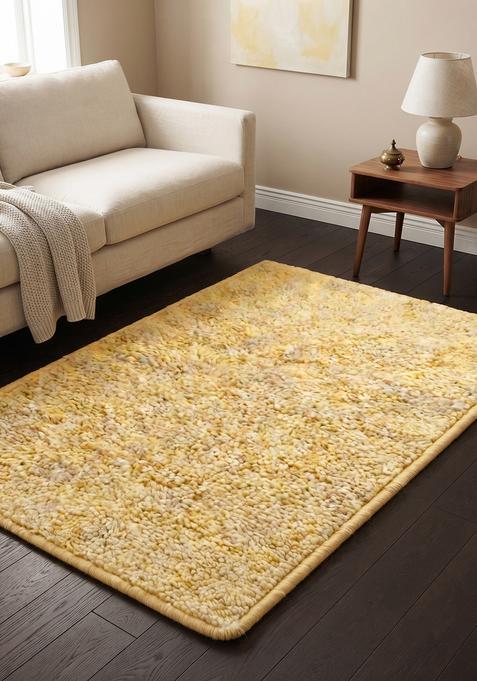 Saffron Rugs Hand Tufted 100% Wool Area Rug | Light Yellow Rectangular Rug | Cotton Backing | Shag Solid Carpet for Living Room
