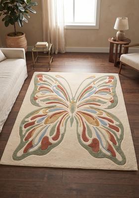 Saffron Rugs Hand Tufted 100% Wool Area Rug | Cream Multicolor Rectangular Rug | Cotton Backing | Bohemian Animal Print Carpet for Living Room