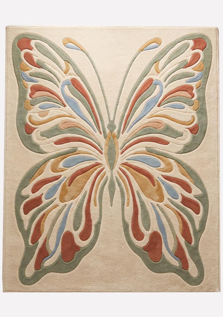 Saffron Rugs Hand Tufted 100% Wool Area Rug | Cream Multicolor Rectangular Rug | Cotton Backing | Bohemian Animal Print Carpet for Living Room - Indya