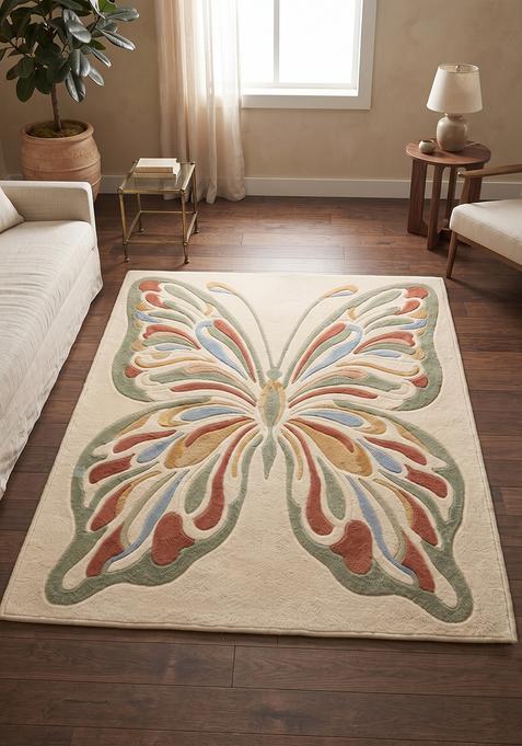 Saffron Rugs Hand Tufted 100% Wool Area Rug | Cream Multicolor Rectangular Rug | Cotton Backing | Bohemian Animal Print Carpet for Living Room