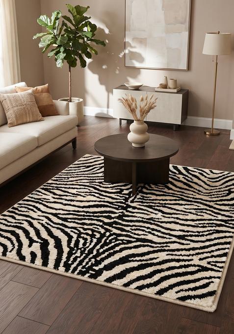 Saffron Rugs Hand Tufted 100% Wool Area Rug | Cream and Black Square Rug | Cotton Backing | Contemporary Animal Print Carpet for Living Room