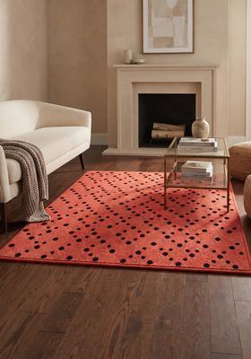 Saffron Rugs Hand Tufted 100% Wool Area Rug | Red Black Dots Rectangular Rug | Cotton Backing | Contemporary Animal Print Carpet for Living Room