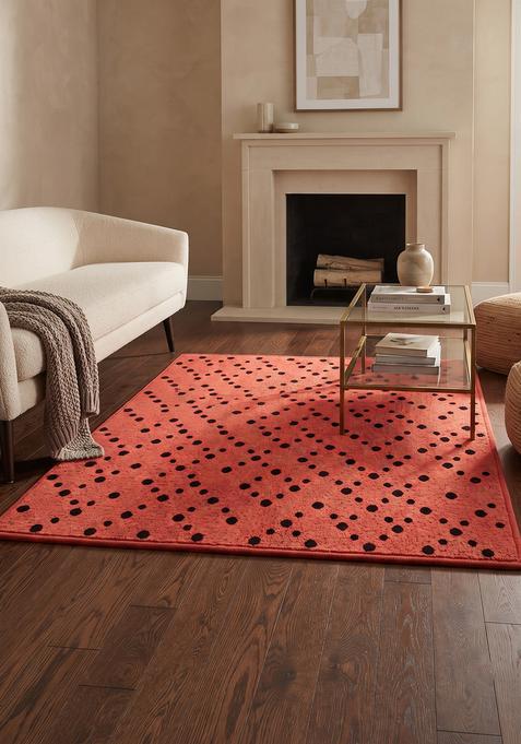 Saffron Rugs Hand Tufted 100% Wool Area Rug | Red Black Dots Rectangular Rug | Cotton Backing | Contemporary Animal Print Carpet for Living Room