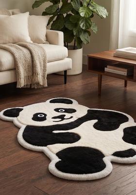 Saffron Rugs Hand Tufted 100% Wool Area Rug | Black and White Bear Rug | Cotton Backing | Casual Animal Print Carpet for Living Room