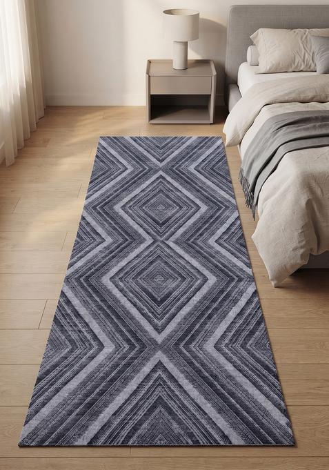 Saffron Rugs Wool Tufted Machine Washable Runner | Water Repellent Non Slip | Grey Contemporary Geometric for Kitchen Bedroom Living Room Hallway