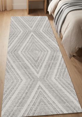 Saffron Rugs Wool Tufted Machine Washable Runner | Water Repellent Non Slip | Light Grey Contemporary Geometric for Kitchen Bedroom Living Room Hallway