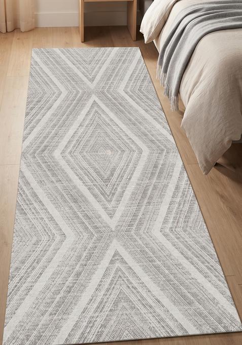Saffron Rugs Wool Tufted Machine Washable Runner | Water Repellent Non Slip | Light Grey Contemporary Geometric for Kitchen Bedroom Living Room Hallway