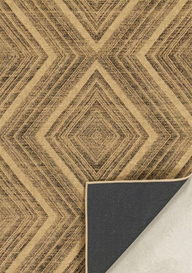 Washable Rugs Wool Blend Area Rug | Tan Beige Contemporary Geometric Non Slip Carpet For Kitchen - Indya