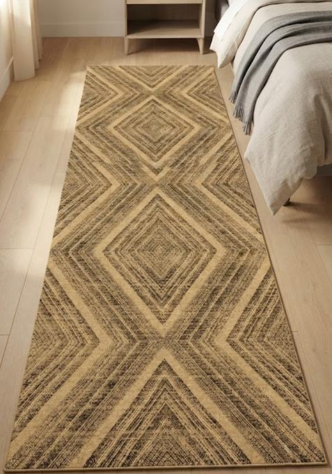 Saffron Rugs Wool Tufted Machine Washable Runner | Water Repellent Non Slip | Tan Beige Contemporary Geometric for Kitchen Bedroom Living Room Hallway
