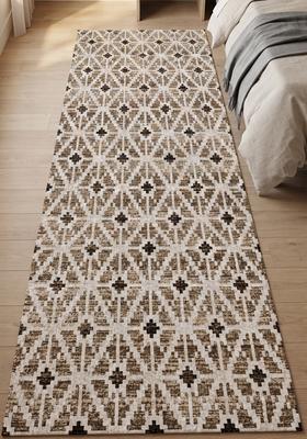 Saffron Rugs Wool Tufted Machine Washable Runner | Water Repellent Non Slip | Beige Brown Moroccan Trellis for Kitchen Bedroom Living Room Hallway