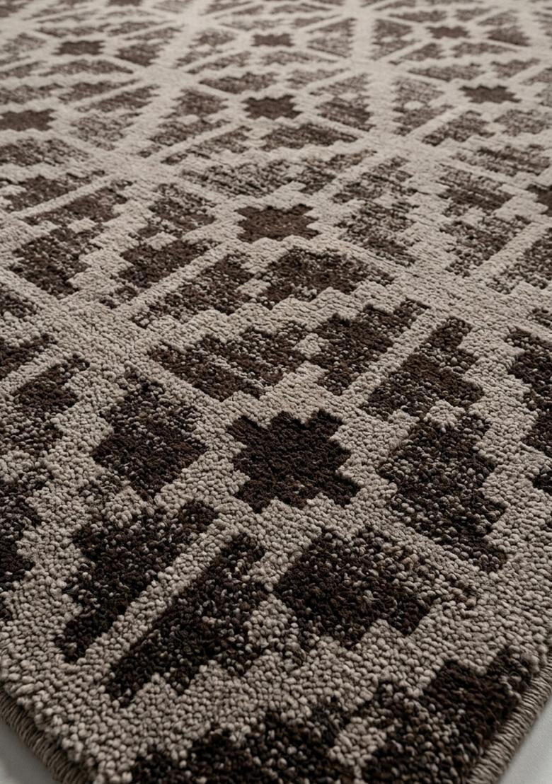 Saffron Rugs Wool Tufted Machine Washable Runner | Water Repellent Non Slip | Brown Beige Moroccan Trellis for Kitchen Bedroom Living Room Hallway - Indya