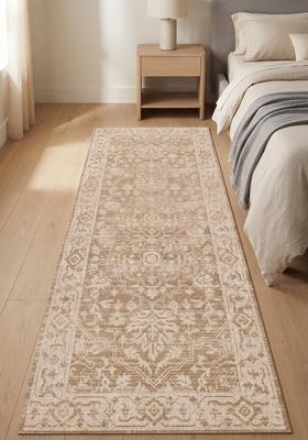 Saffron Rugs Wool Tufted Machine Washable Runner | Water Repellent Non Slip | Tan Beige Oriental Floral for Kitchen Bedroom Living Room Hallway