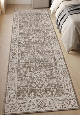 Saffron Rugs Wool Tufted Machine Washable Runner | Water Repellent Non Slip | Taupe Brown Oriental Floral for Kitchen Bedroom Living Room Hallway