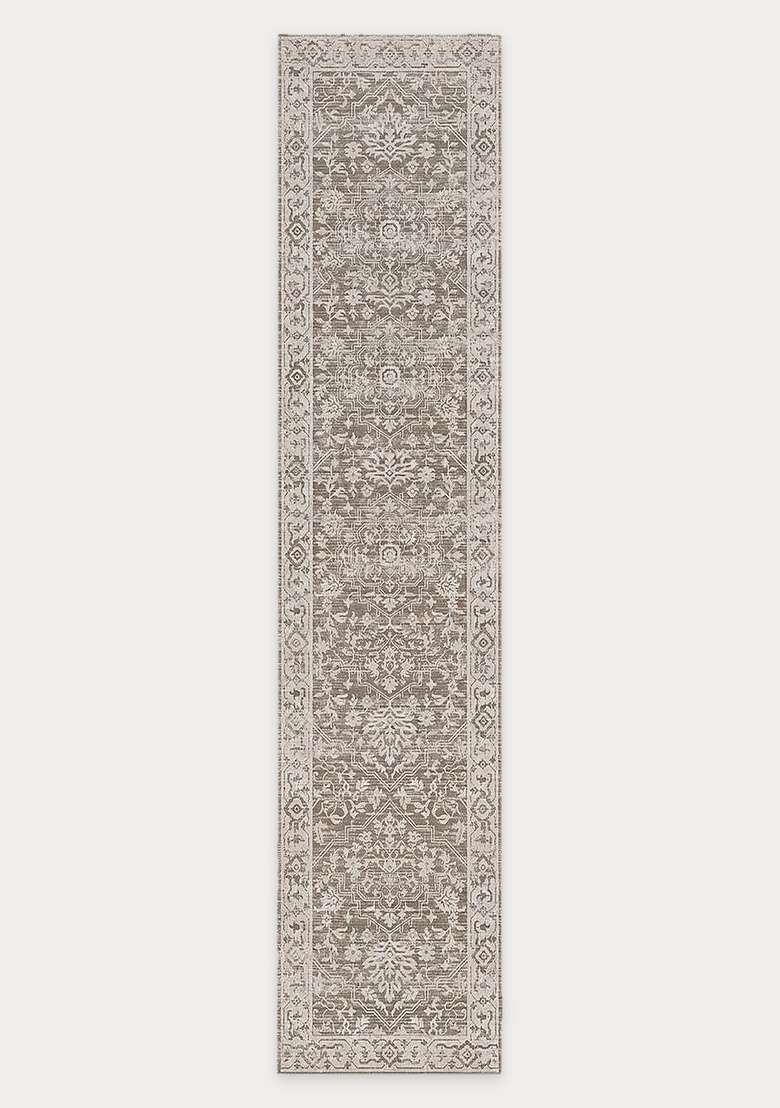 Washable Rugs Wool Blend Area Rug | Taupe Brown Oriental Floral Non Slip Carpet For Kitchen - Indya