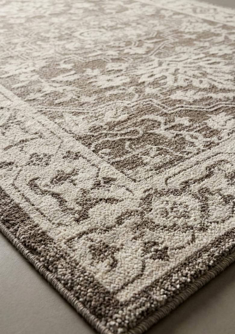 Saffron Rugs Wool Tufted Machine Washable Runner | Water Repellent Non Slip | Taupe Brown Oriental Floral for Kitchen Bedroom Living Room Hallway - Indya