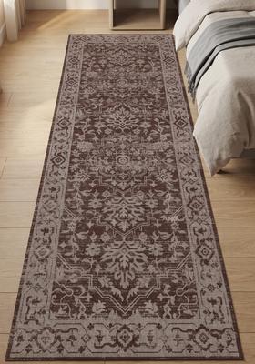 Saffron Rugs Wool Tufted Machine Washable Runner | Water Repellent Non Slip | Dark Brown Oriental Floral for Kitchen Bedroom Living Room Hallway