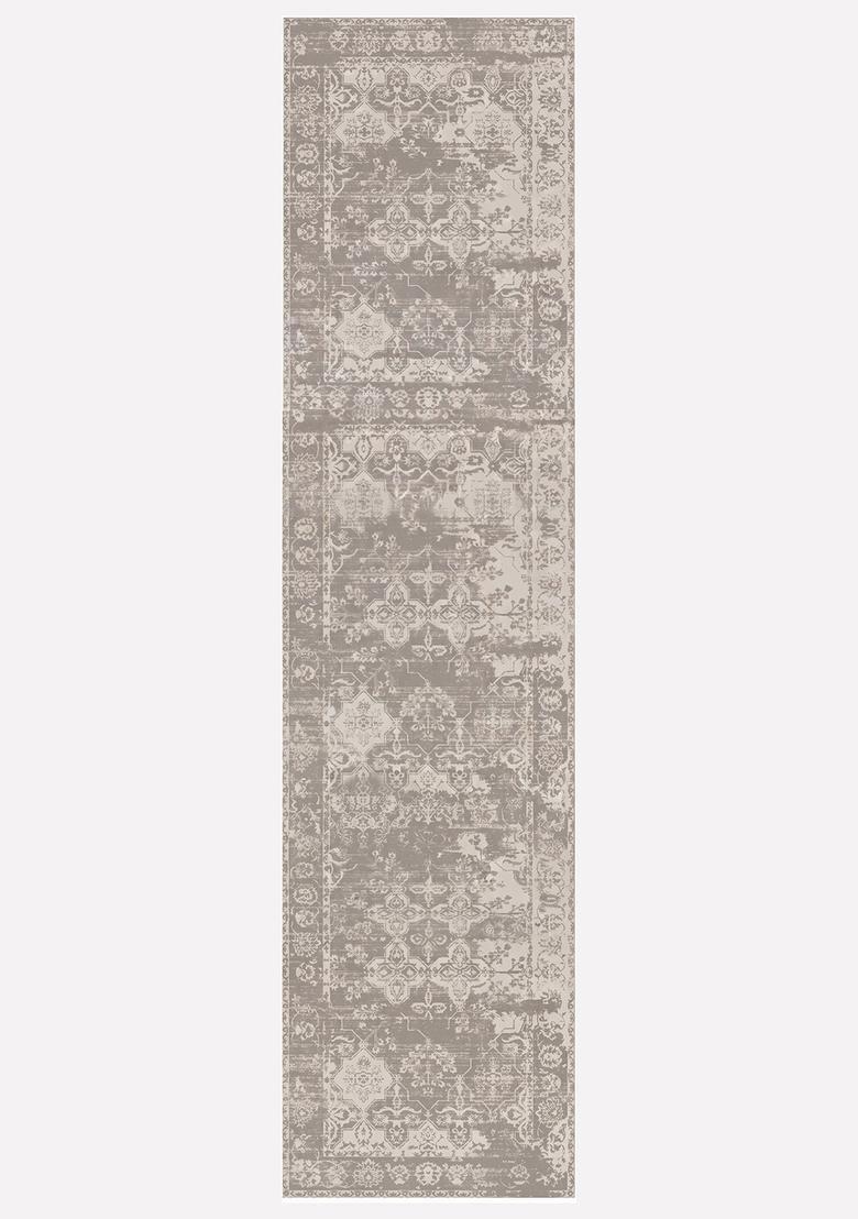 Saffron Rugs Wool Tufted Machine Washable Runner | Water Repellent Non Slip | Grey and Cream Vintage Trellis for Kitchen Bedroom Living Room Hallway - Indya
