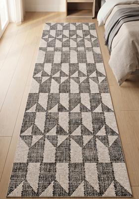Saffron Rugs Wool Tufted Machine Washable Runner | Water Repellent Non Slip | Grey and Cream Contemporary Geometric for Kitchen Bedroom Living Room Hallway