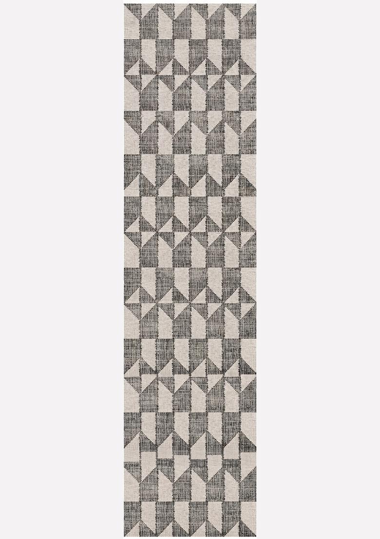 Saffron Rugs Wool Tufted Machine Washable Runner | Water Repellent Non Slip | Grey and Cream Contemporary Geometric for Kitchen Bedroom Living Room Hallway - Indya