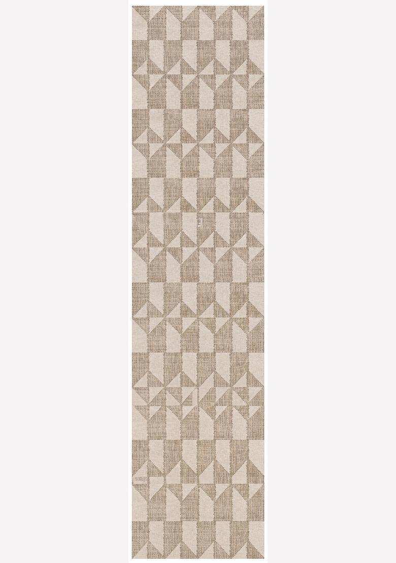 Saffron Rugs Wool Tufted Machine Washable Runner | Water Repellent Non Slip | Beige Taupe Contemporary Geometric for Kitchen Bedroom Living Room Hallway - Indya