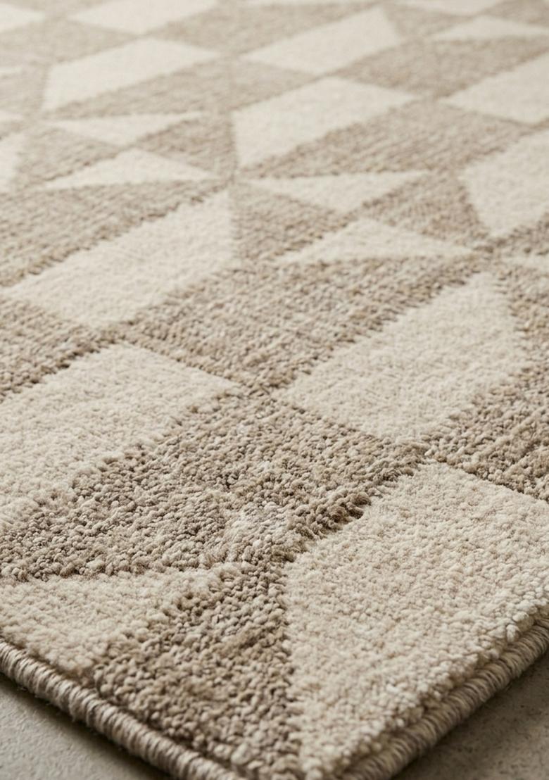Saffron Rugs Wool Tufted Machine Washable Runner | Water Repellent Non Slip | Beige Taupe Contemporary Geometric for Kitchen Bedroom Living Room Hallway - Indya