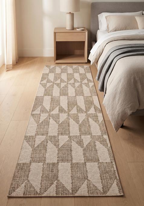 Saffron Rugs Wool Tufted Machine Washable Runner | Water Repellent Non Slip | Beige Taupe Contemporary Geometric for Kitchen Bedroom Living Room Hallway