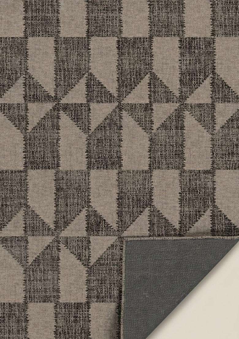 Washable Rugs Wool Blend Area Rug | Grey Beige Contemporary Geometric Non Slip Carpet For Kitchen - Indya