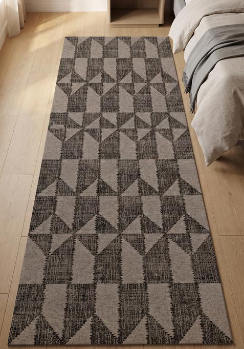 Saffron Rugs Wool Tufted Machine Washable Runner | Water Repellent Non Slip | Grey Beige Contemporary Geometric for Kitchen Bedroom Living Room Hallway