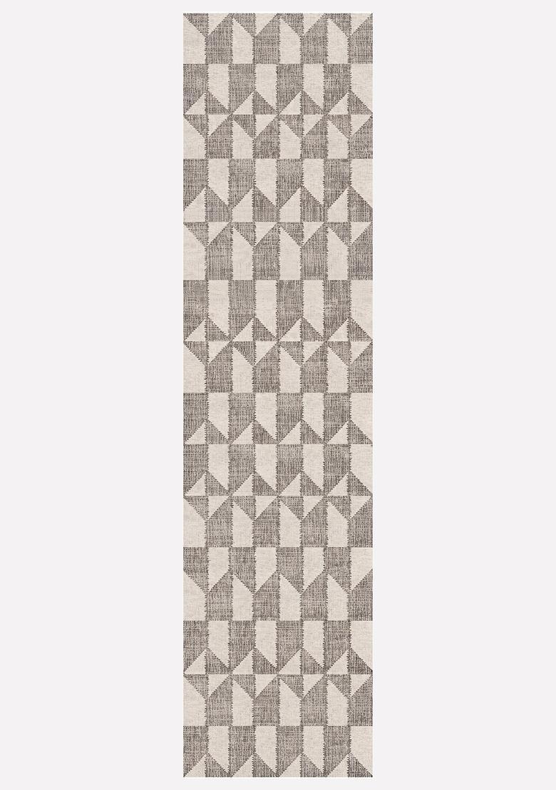 Saffron Rugs Wool Tufted Machine Washable Runner | Water Repellent Non Slip | Grey and Cream 2 Contemporary Geometric for Kitchen Bedroom Living Room Hallway - Indya